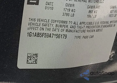 2010 Chevrolet Cobalt Ls from USA, damaged, VIN 1G1AB5F59A7156179